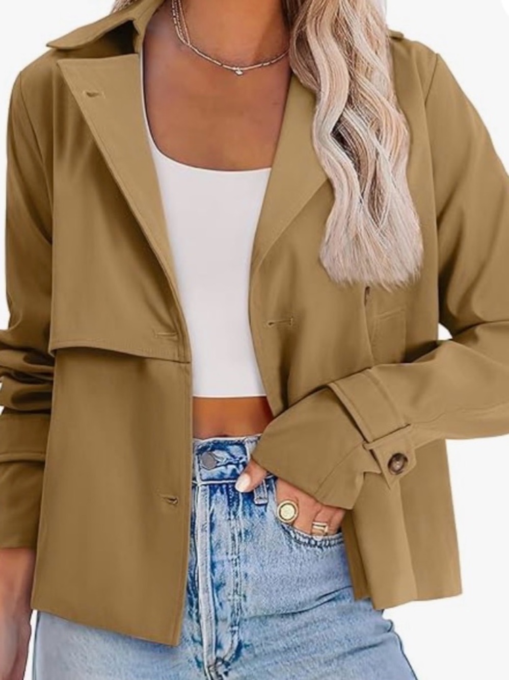 🆕 AGSEEM Womens Cropped Trench Coat Casual Single Breasted S
